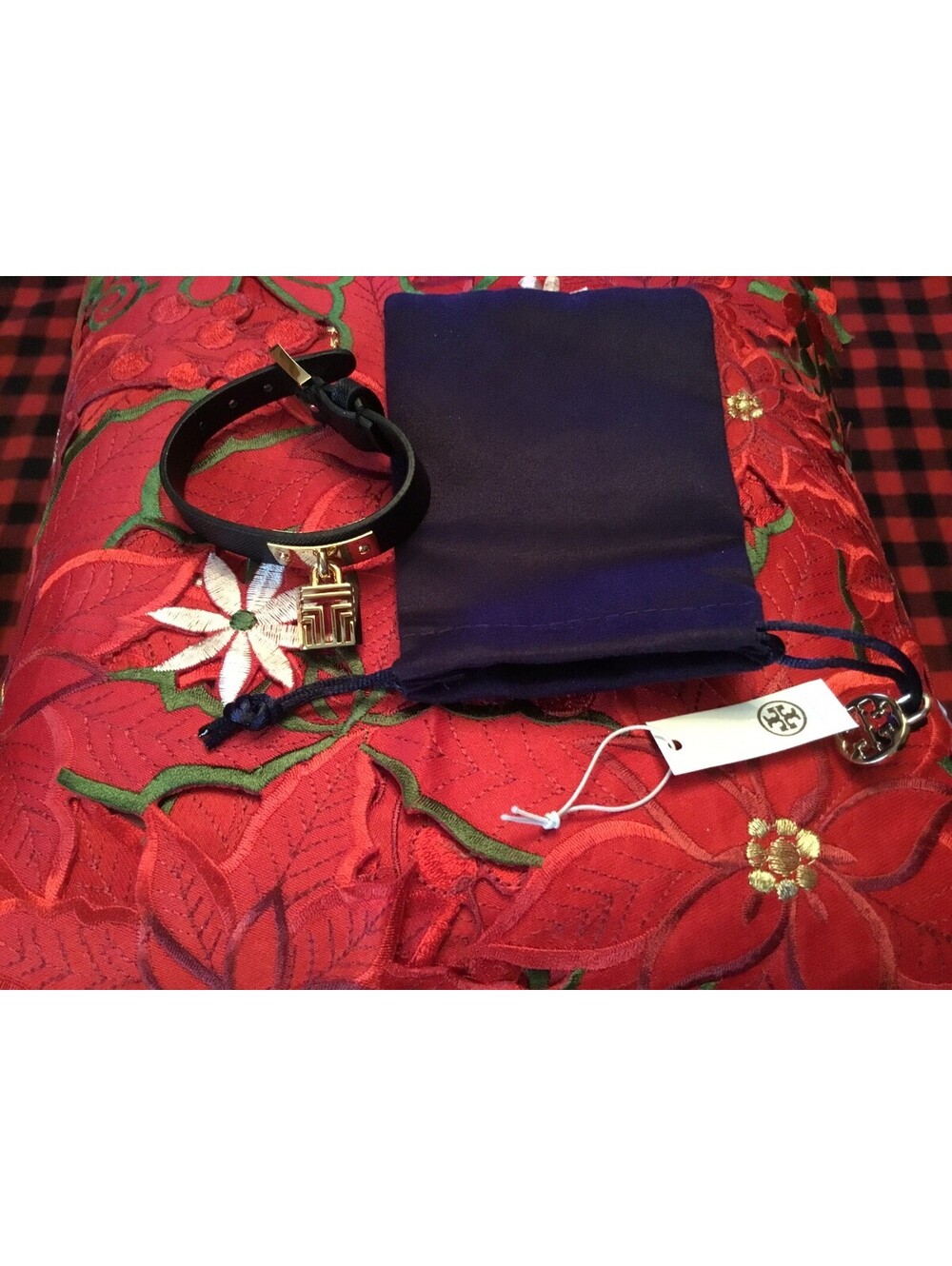 Tory Burch Lock Closure Leather Bracelet with Gold tone Hardware